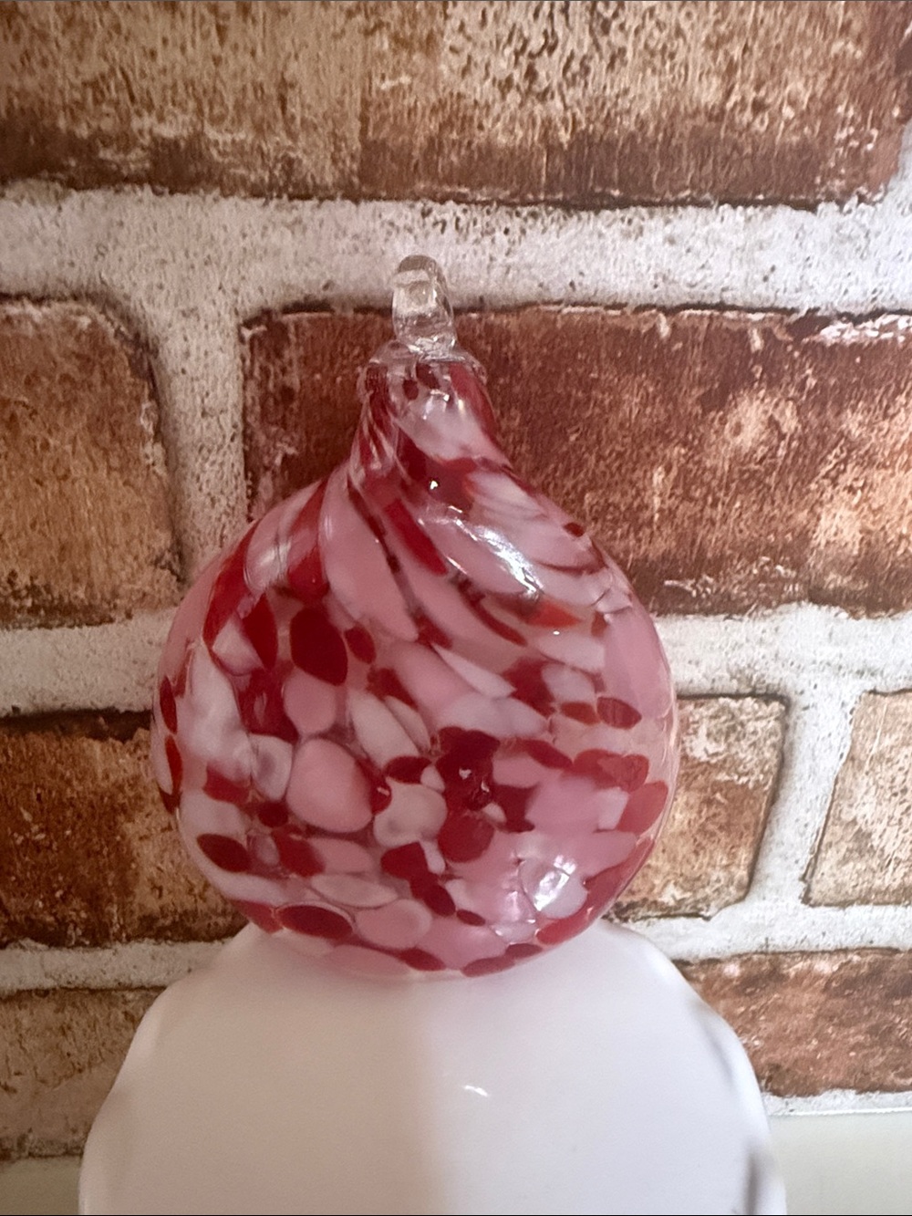 Handblown Red and White Swirl Glass Ornament - Home Art